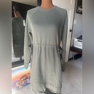Athleta Studio SIZE XS Olive Green French Terry Cinch Waist Sweatshirt Dress